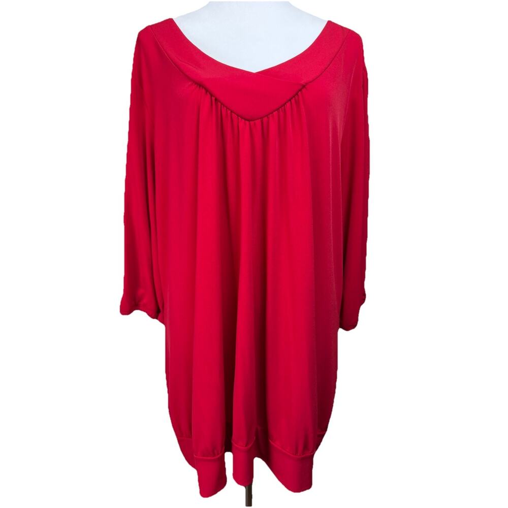 JMS Women's Red Top Blouse Popover Plus Size 3X 22W/24W Stretch Lightweight